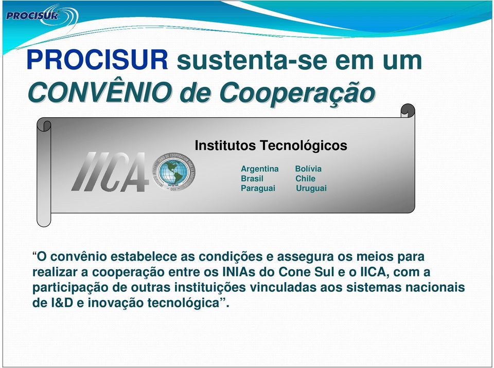 assegura os meios para realizar a cooperação entre os INIAs do Cone Sul e o IICA, com a