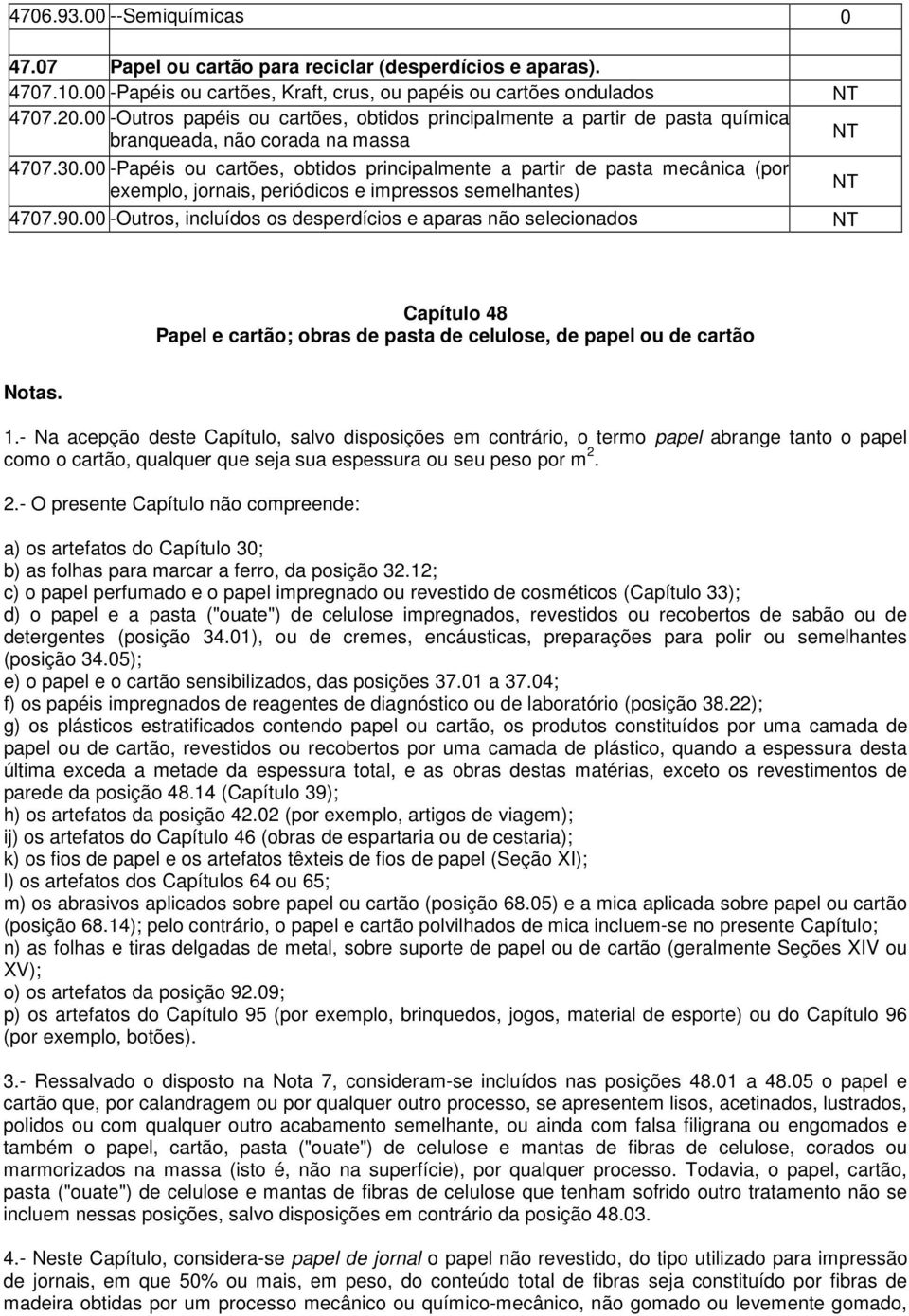 00 -Papéis ou cartões, obtidos principalmente a partir de pasta mecânica (por exemplo, jornais, periódicos e impressos semelhantes) 4707.90.