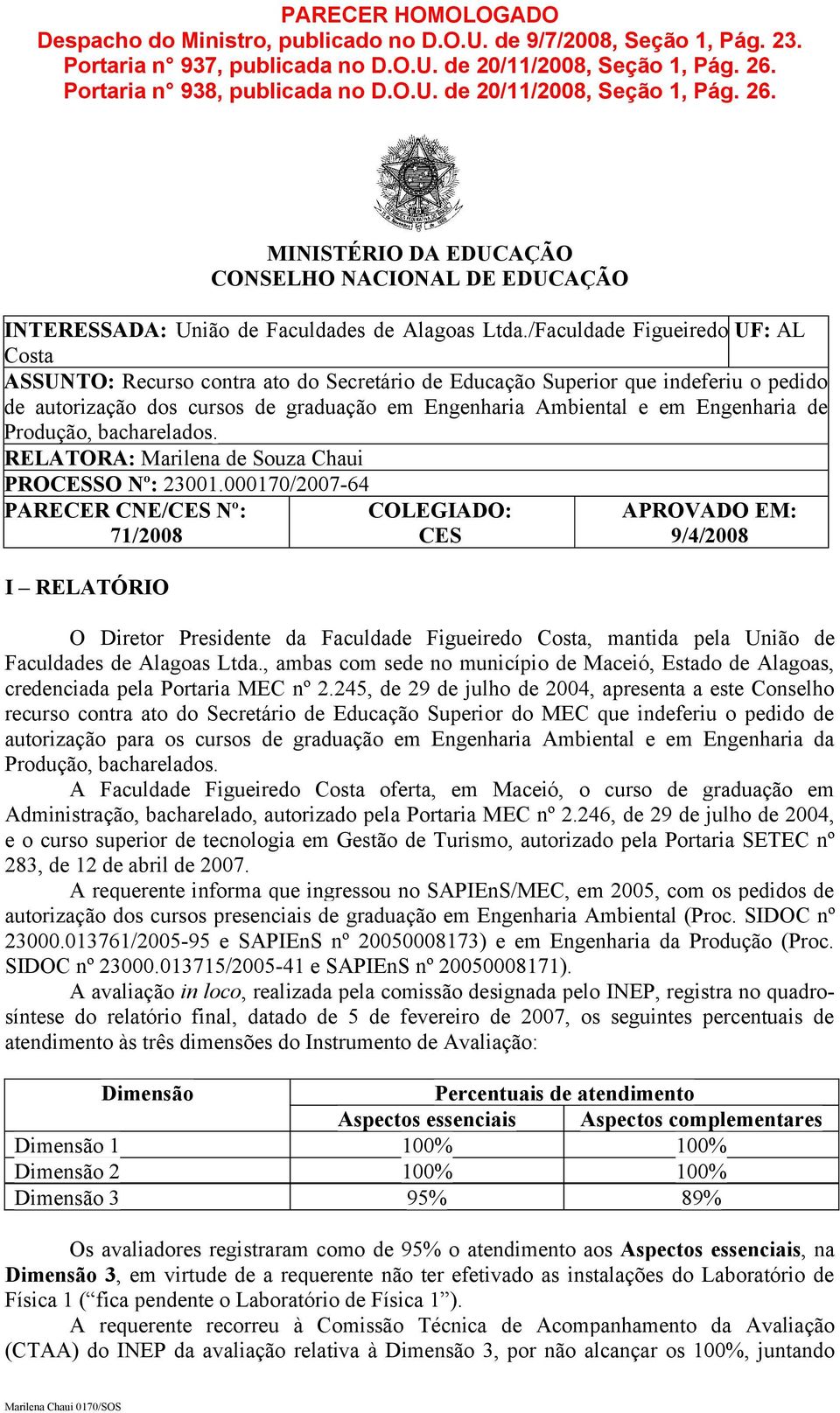 /Faculdade Figueiredo UF: AL Costa ASSUNTO: Recurso contra ato do Secretário de Educação Superior que indeferiu o pedido de autorização dos cursos de graduação em Engenharia Ambiental e em Engenharia