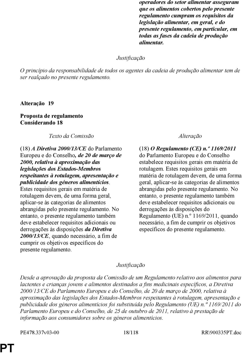 19 Considerando 18 (18) A Diretiva 2000/13/CE do Parlamento Europeu e do Conselho, de 20 de março de 2000, relativa à aproximação das legislações dos Estados-Membros respeitantes à rotulagem,