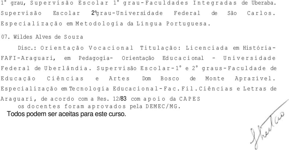 : O r ientação Vocacional Titulação: Licenciada em História- FAFI-Araguari, em Pedagogia- Orientação Ed u c a c i onal - U n iversidade Federal de Uberlândia.