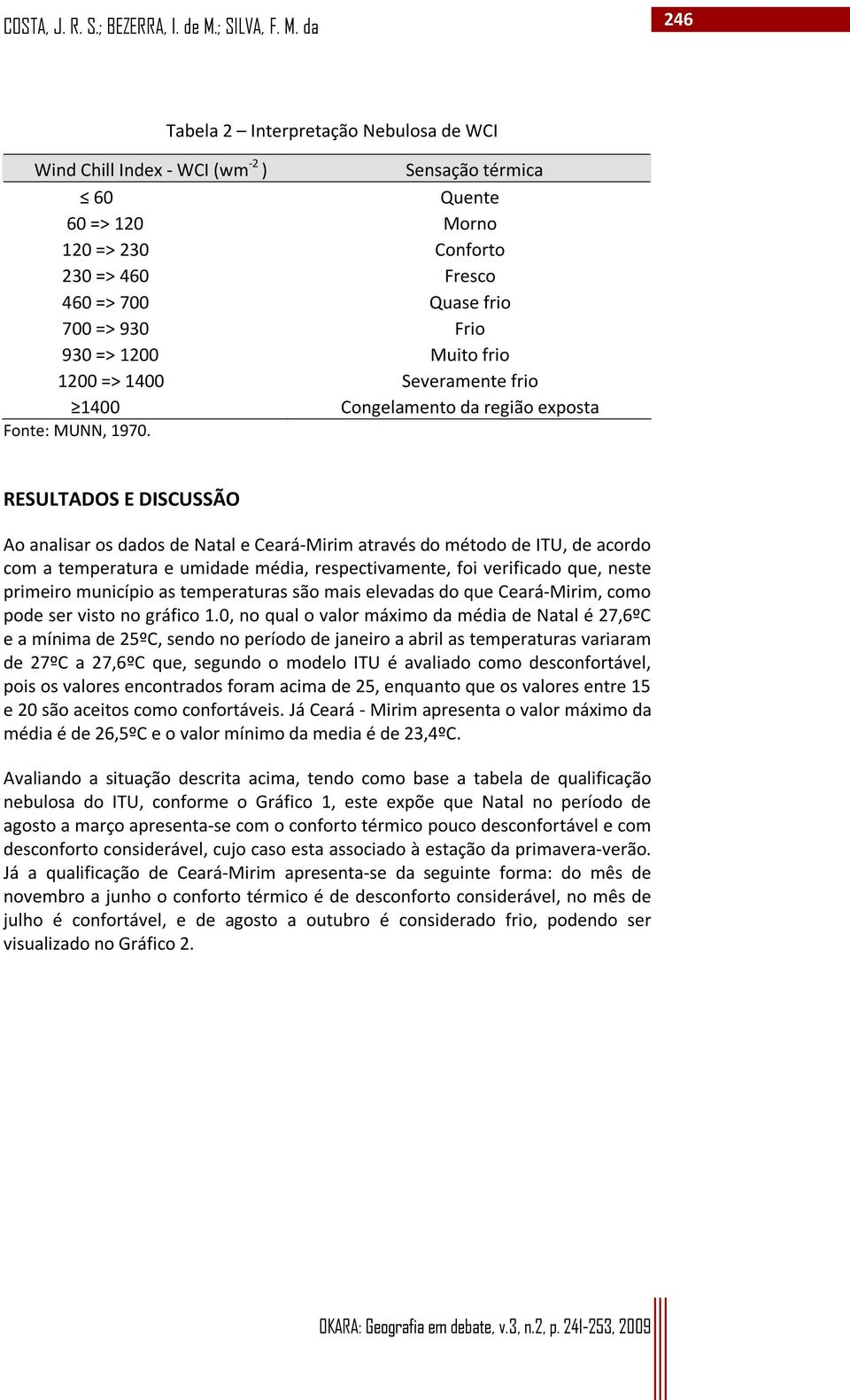 RESULTADOS E DISCUSSÃO Ao analisar os dados de Natal e Ceará Mirim através do método de ITU, de acordo com a temperatura e umidade média, respectivamente, foi verificado que, neste primeiro município