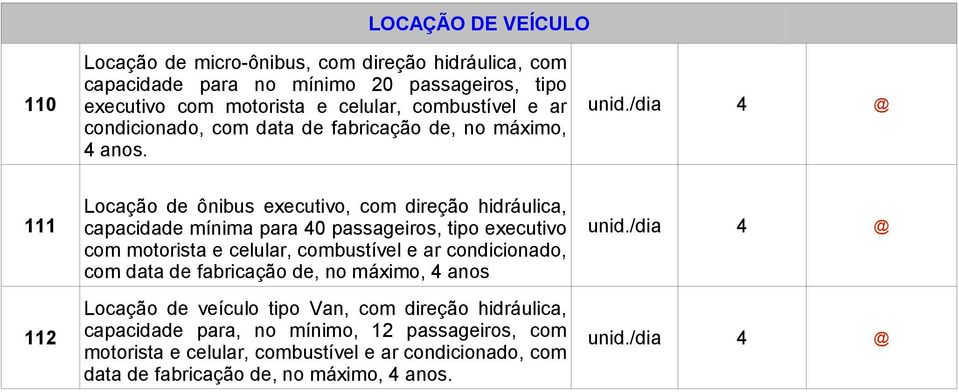 Locação de ônibus executivo, com direção hidráulica, 111 capacidade mínima para 40 passageiros, tipo executivo 4 @ com motorista e celular, combustível e ar