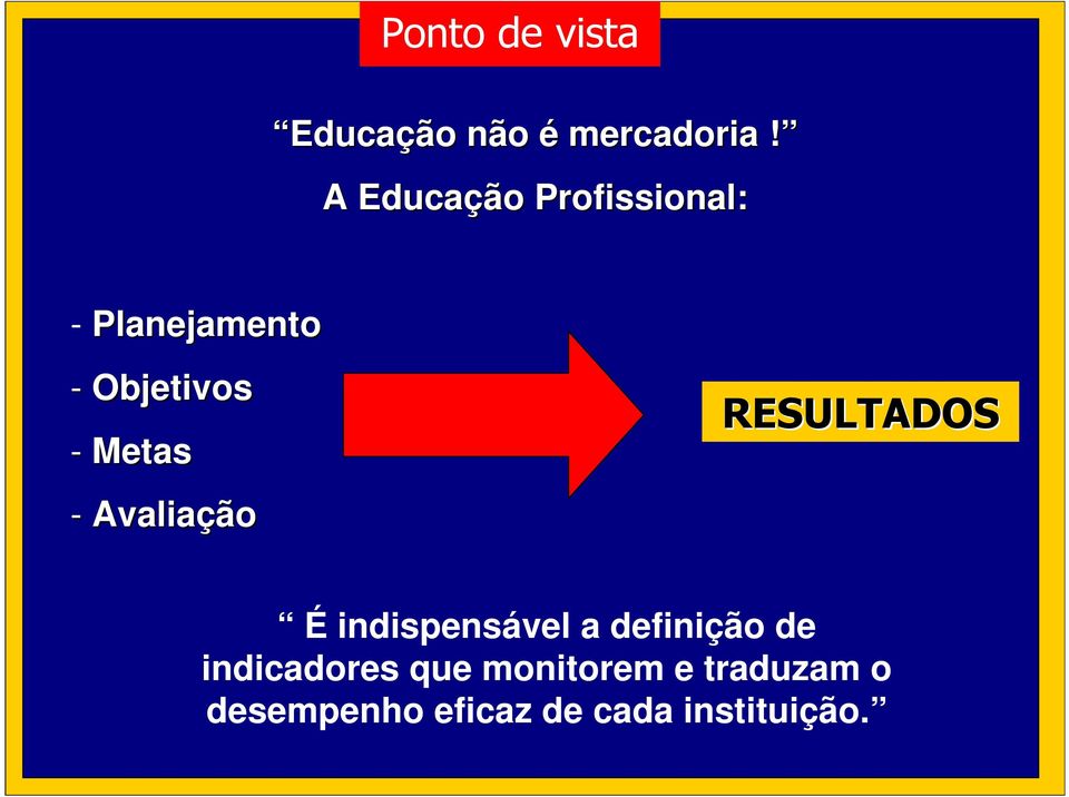 Metas - Avaliação RESULTADOS É indispensável a definição