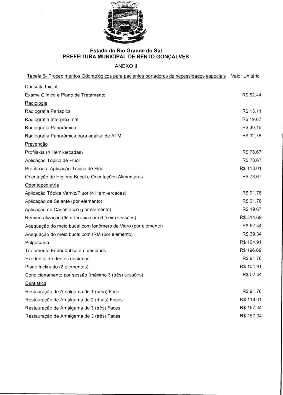 Tópica de Flúor R$ 78,67 Profilaxia e Aplicação Tópica de Flúor R$ 118,01 Orientação de Higiene Bucal e Orientações Alimentares R$ 78,67 Odontopediatria Aplicação Tópica Verniz/Flúor (4 Hemi-arcadas)