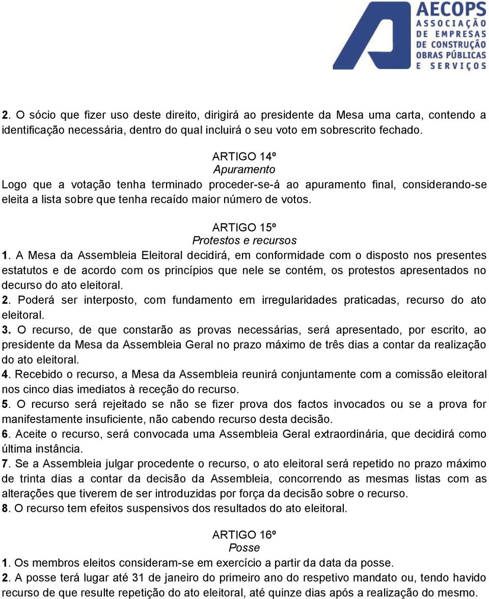 ARTIGO 15º Protestos e recursos 1.