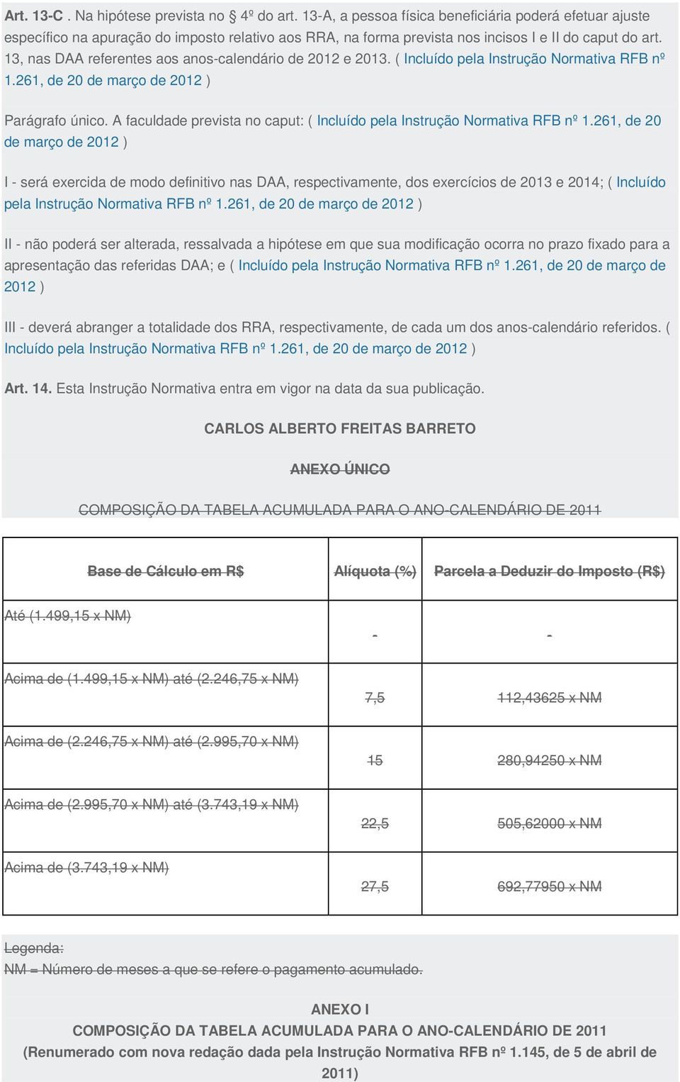 13, nas DAA referentes aos anos-calendário de 2012 e 2013. ( Incluído pela Instrução Normativa RFB nº 1.261, de 20 de março de 2012 ) Parágrafo único.