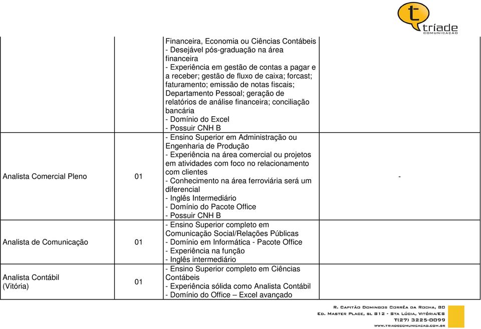 Possuir CNH B Ensino Superior em Administração ou Engenharia de Produção Experiência na área comercial ou projetos em atividades com foco no relacionamento com clientes Conhecimento na área