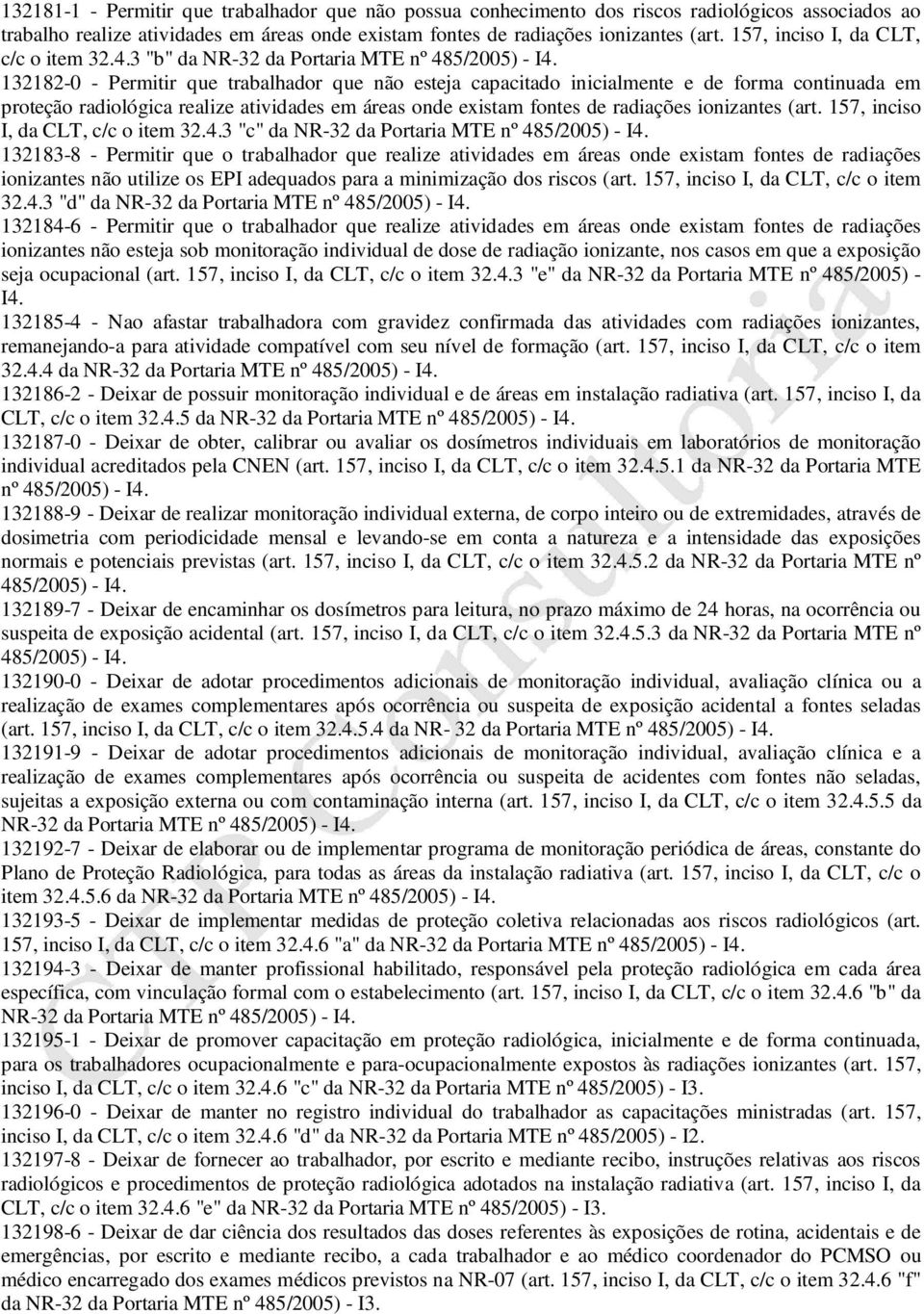 3 "b" da NR-32 da Portaria MTE nº 132182-0 - Permitir que trabalhador que não esteja capacitado inicialmente e de forma continuada em proteção radiológica realize atividades em áreas onde existam