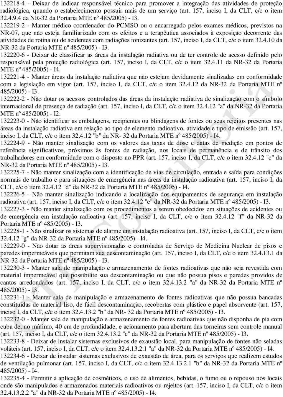 4 da 132219-2 - Manter médico coordenador do PCMSO ou o encarregado pelos exames médicos, previstos na NR-07, que não esteja familiarizado com os efeitos e a terapêutica associados à exposição