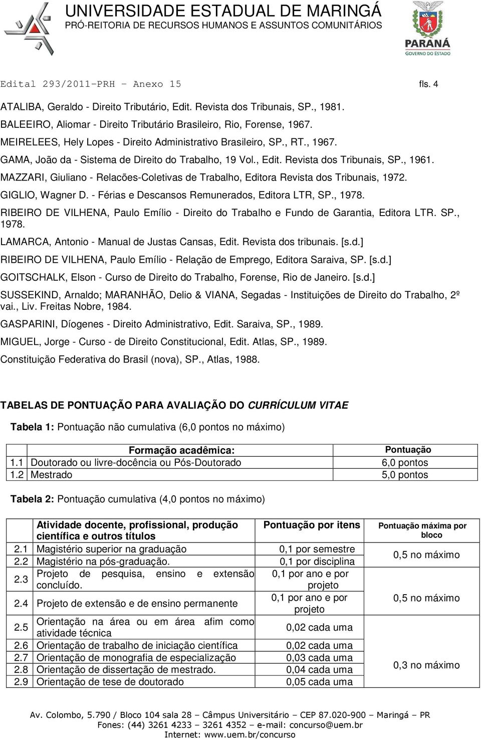 MAZZARI, Giuliano - Relacões-Coletivas de Trabalho, Editora Revista dos Tribunais, 1972. GIGLIO, Wagner D. - Férias e Descansos Remunerados, Editora LTR, SP., 1978.