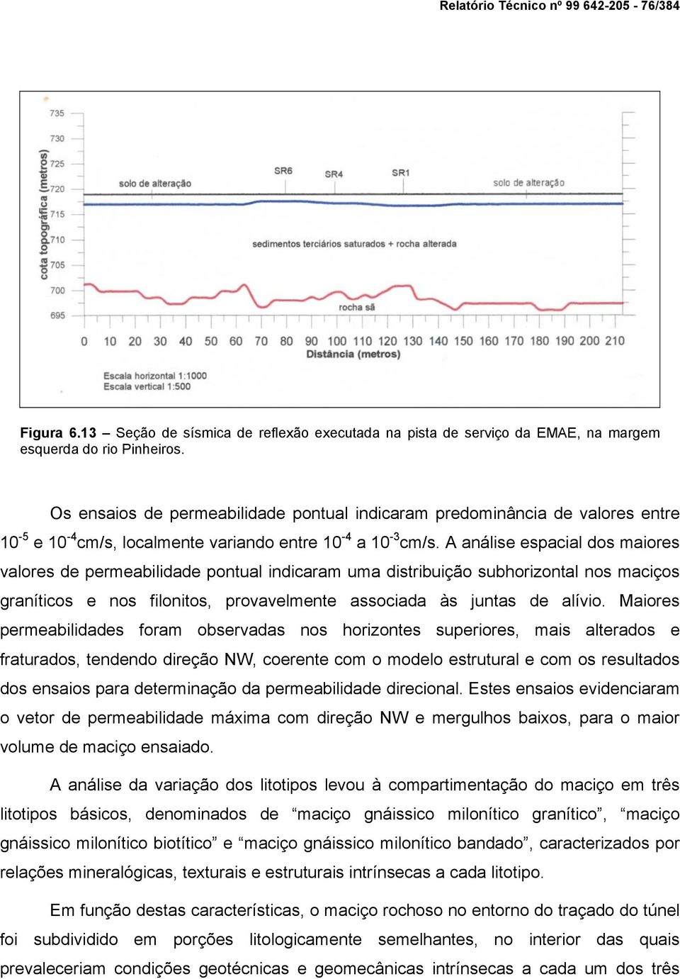 A análise espacial dos maiores valores de permeabilidade pontual indicaram uma distribuição subhorizontal nos maciços graníticos e nos filonitos, provavelmente associada às juntas de alívio.