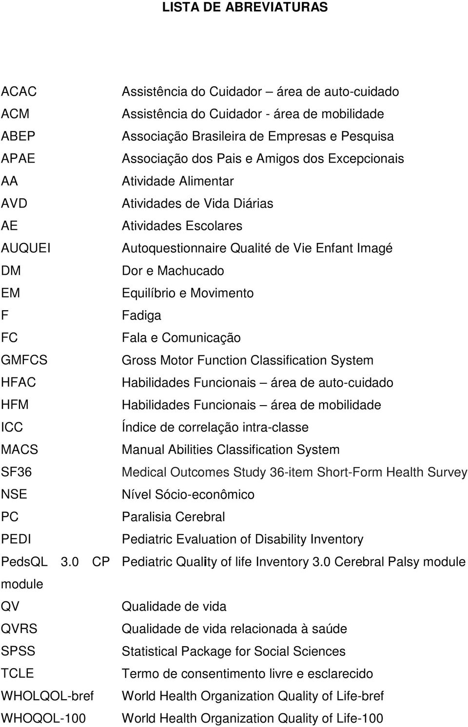 dos Pais e Amigos dos Excepcionais Atividade Alimentar Atividades de Vida Diárias Atividades Escolares Autoquestionnaire Qualité de Vie Enfant Imagé Dor e Machucado Equilíbrio e Movimento Fadiga Fala