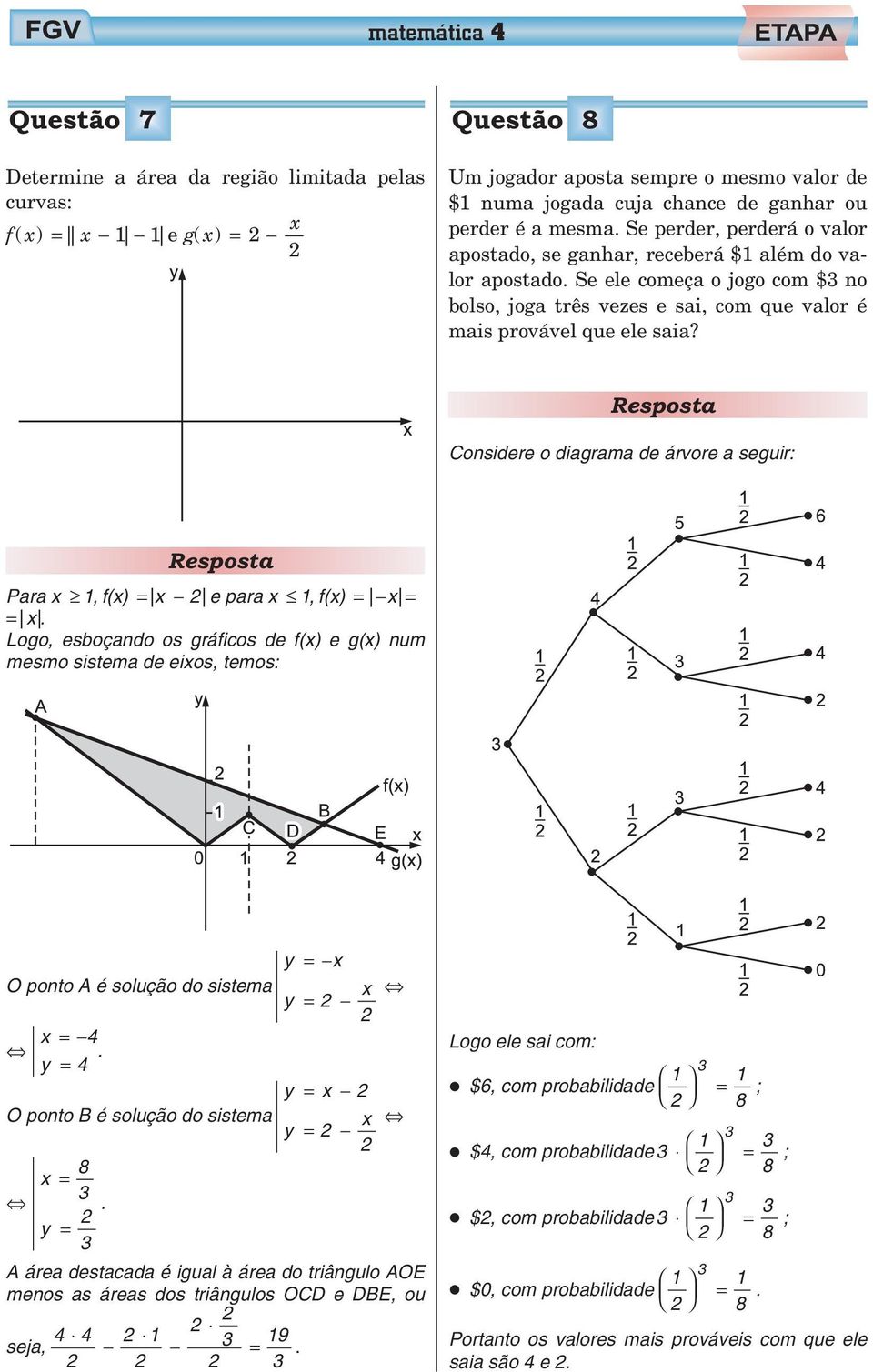 Cnsidere diagrama de árvre a seguir: Para 1, f() = e para 1, f() = = = Lg, esbçand s gráfics de f() e g() num mesm sistema de eis, tems: y = O pnt A é sluçã d sistema y = = 4 y = 4 y = O pnt B é