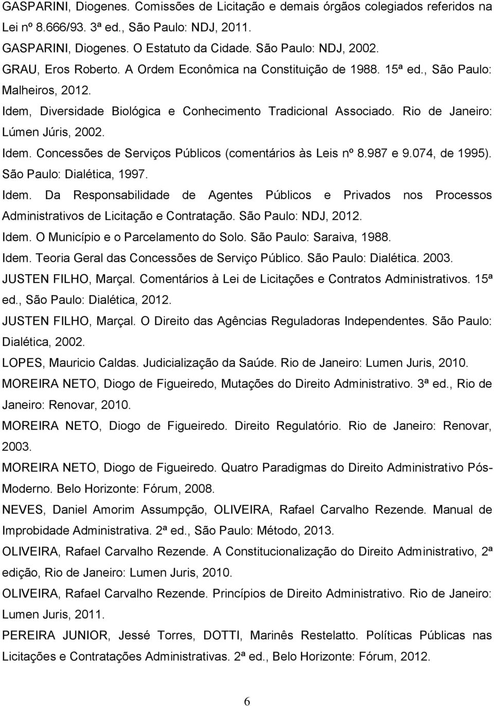 Idem. Concessões de Serviços Públicos (comentários às Leis nº 8.987 e 9.074, de 1995). São Paulo: Dialética, 1997. Idem.