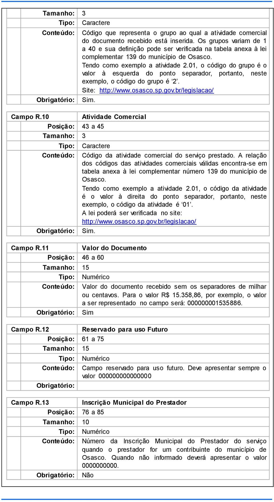 01, o código do grupo é o valor à esquerda do ponto separador, portanto, neste exemplo, o código do grupo é 2. Site: http://www.osasco.sp.gov.br/legislacao/.