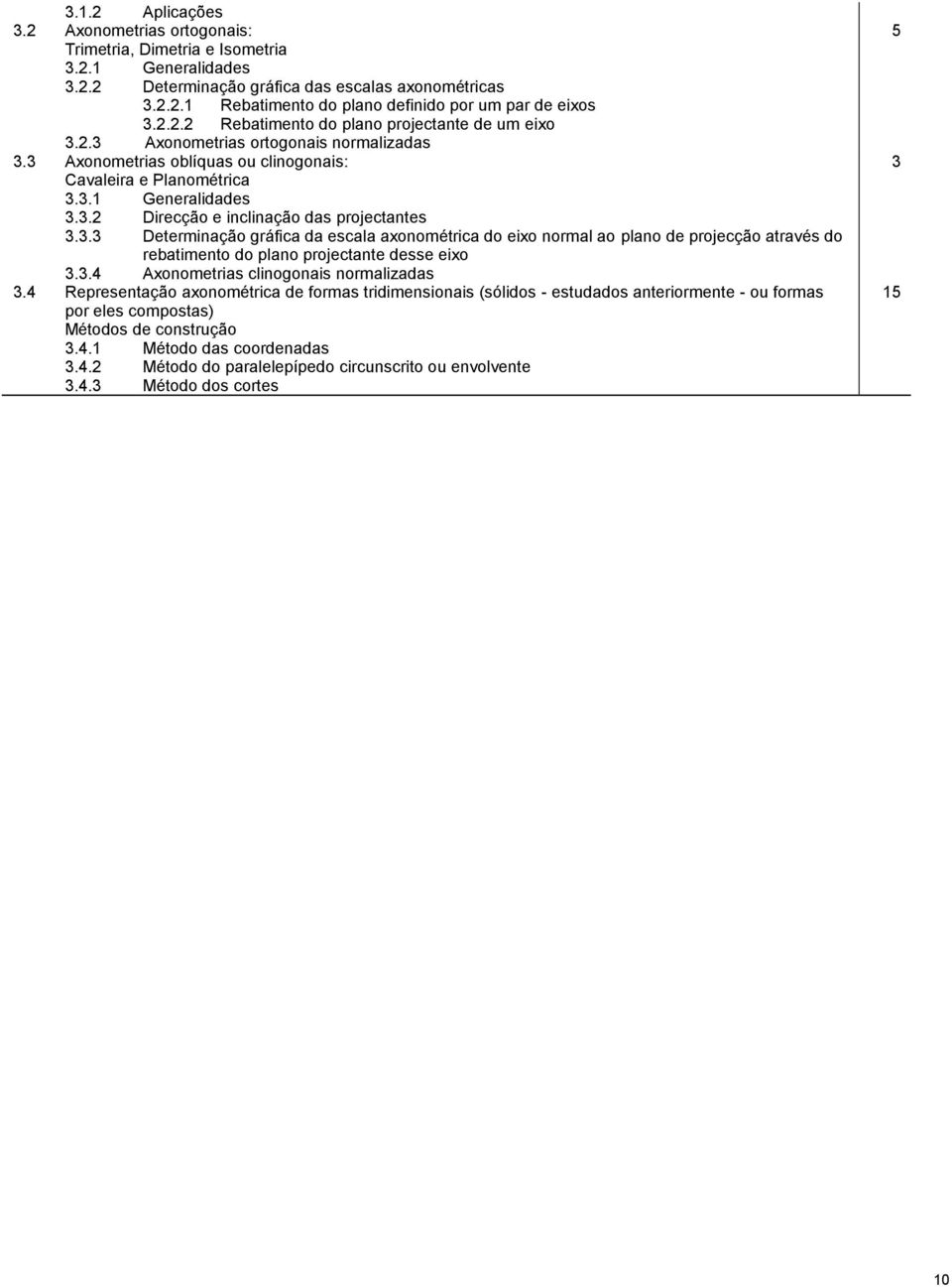 3.3 Determinação gráfica da escala axonométrica do eixo normal ao plano de projecção através do rebatimento do plano projectante desse eixo 3.3.4 Axonometrias clinogonais normalizadas 3.