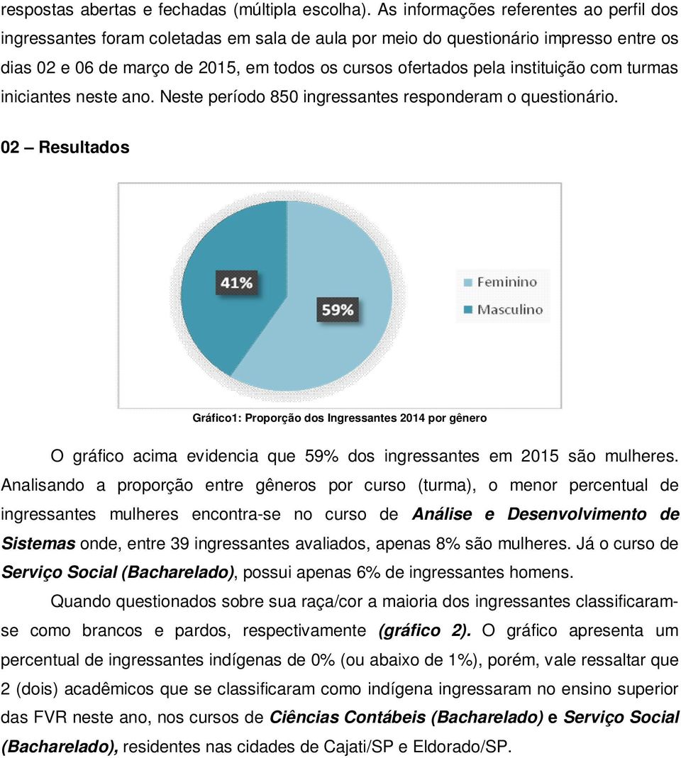 instituição com turmas iniciantes neste ano. Neste período 850 ingressantes responderam o questionário.