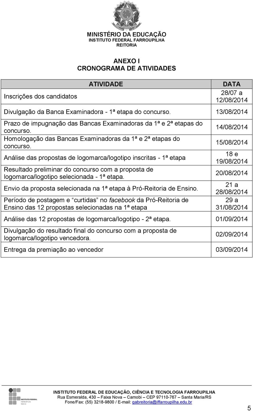 Análise das propostas de logomarca/logotipo inscritas - 1ª etapa Resultado preliminar do concurso com a proposta de logomarca/logotipo selecionada - 1ª etapa.