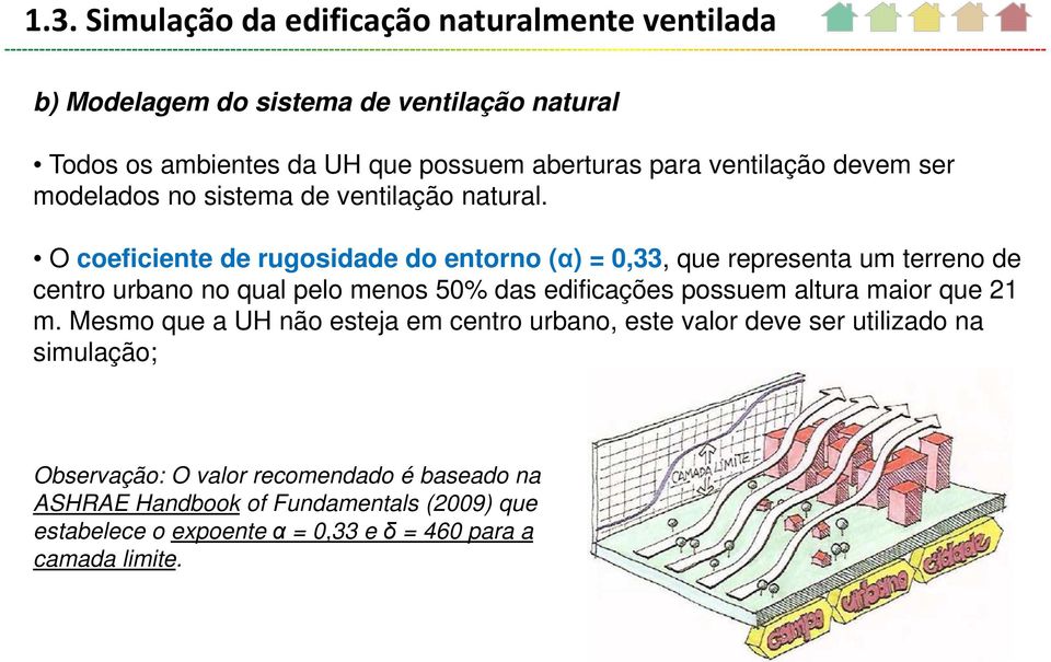 O coeficiente de rugosidade do entorno (α) = 0,33, que representa um terreno de centro urbano no qual pelo menos 50% das edificações possuem altura maior