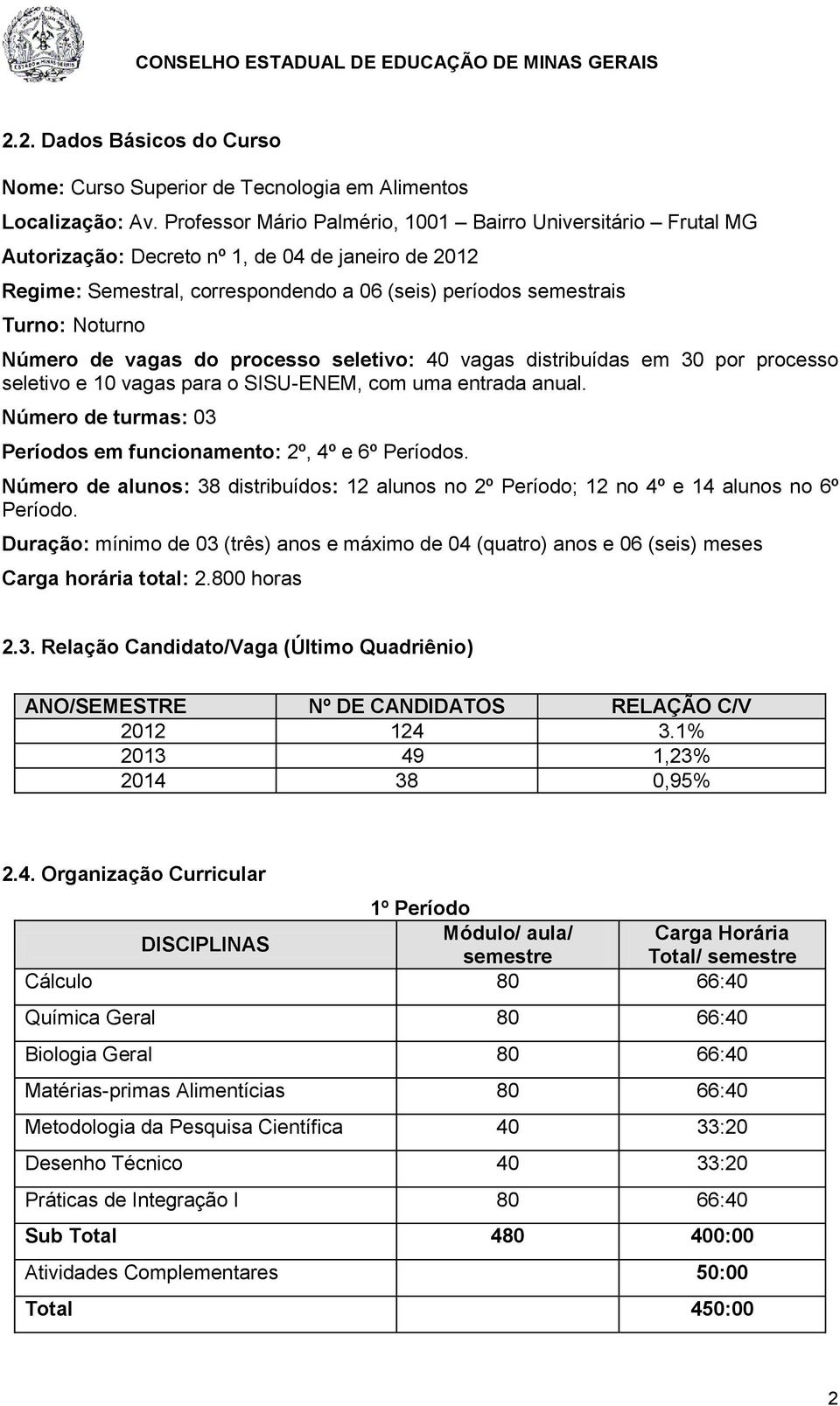 Número de vagas do processo seletivo: vagas distribuídas em 30 por processo seletivo e 10 vagas para o SISU-ENEM, com uma entrada anual. Número de turmas: 03 Períodos em funcionamento: 2º, e Períodos.