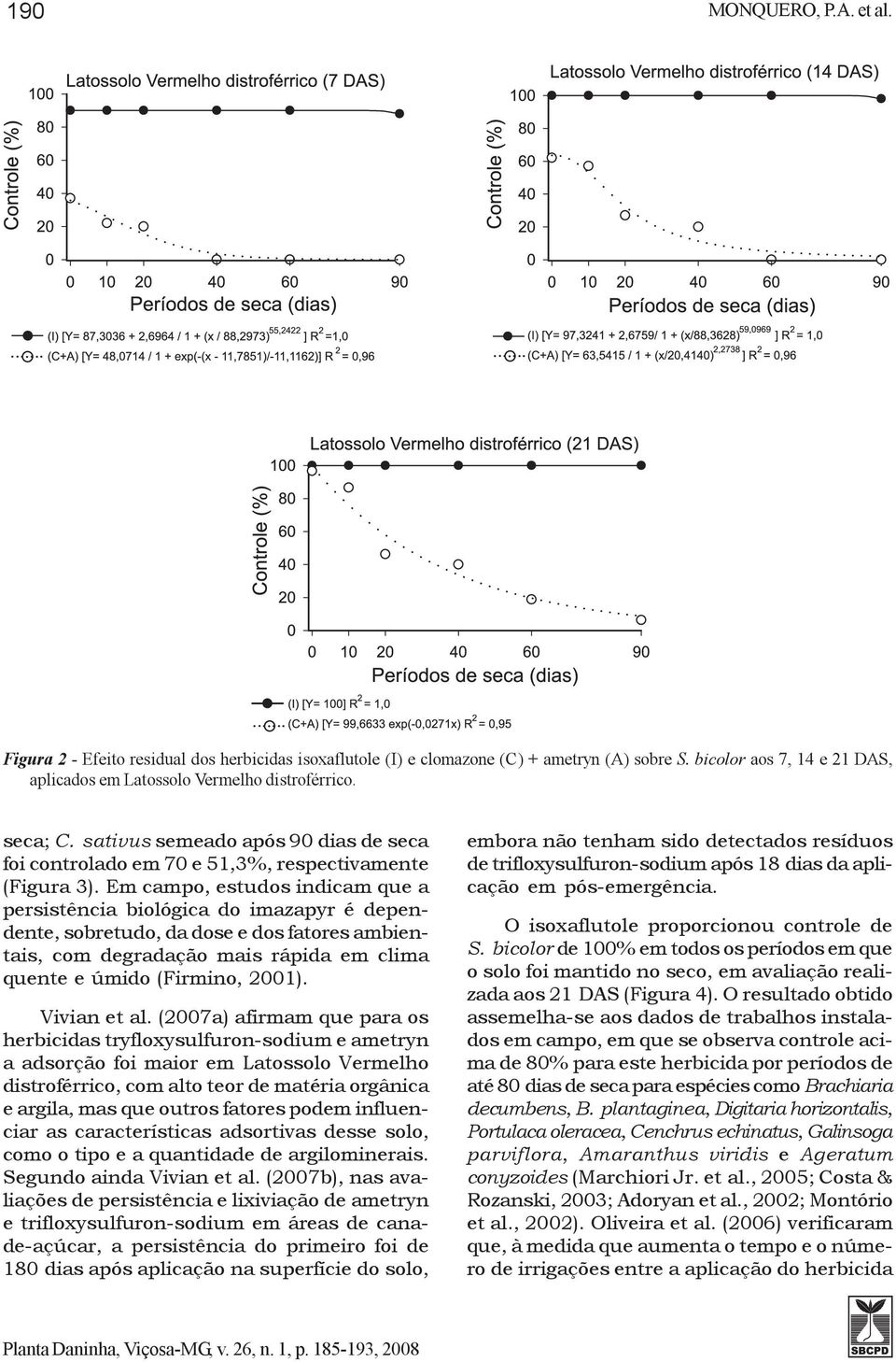 Em campo, estudos indicam que a persistência biológica do imazapyr é dependente, sobretudo, da dose e dos fatores ambientais, com degradação mais rápida em clima quente e úmido (Firmino, 2001).