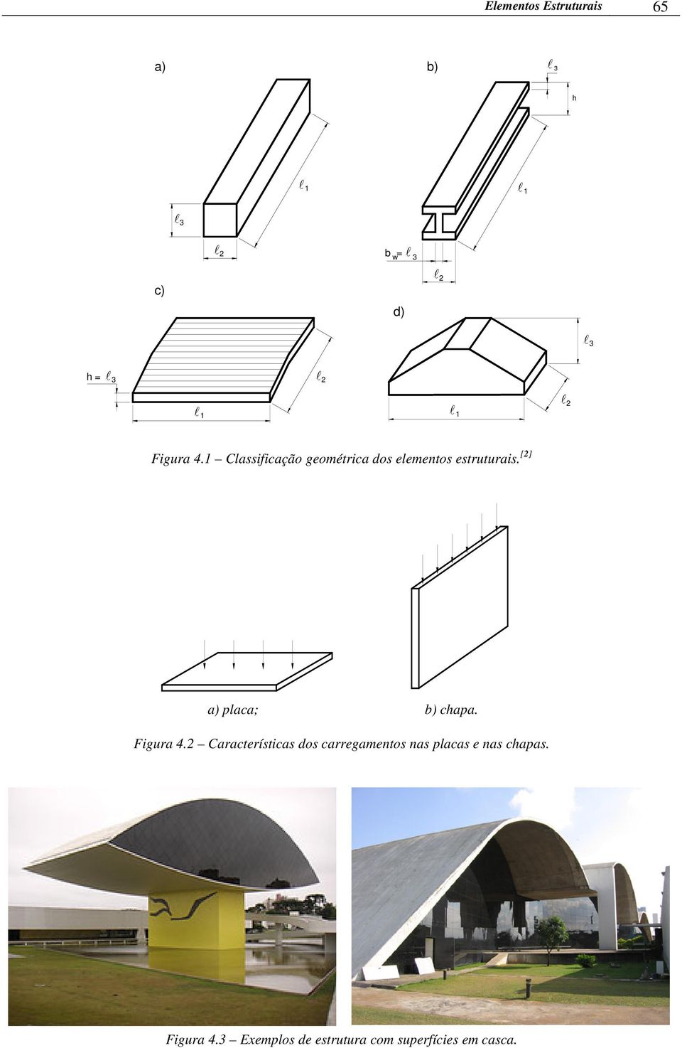 1 Classificação geométrica dos elementos estruturais. [2] a) placa; b) chapa.