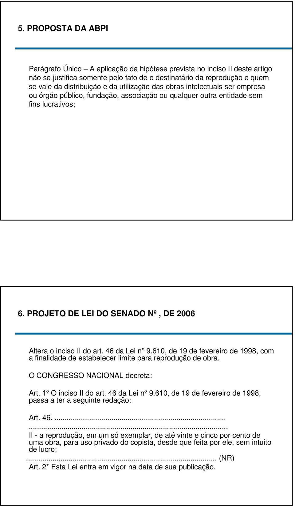 46 da Lei nº 9.610, de 19 de fevereiro de 1998, com a finalidade de estabelecer limite para reprodução de obra. O CONGRESSO NACIONAL decreta: Art. 1º O inciso II do art. 46 da Lei nº 9.