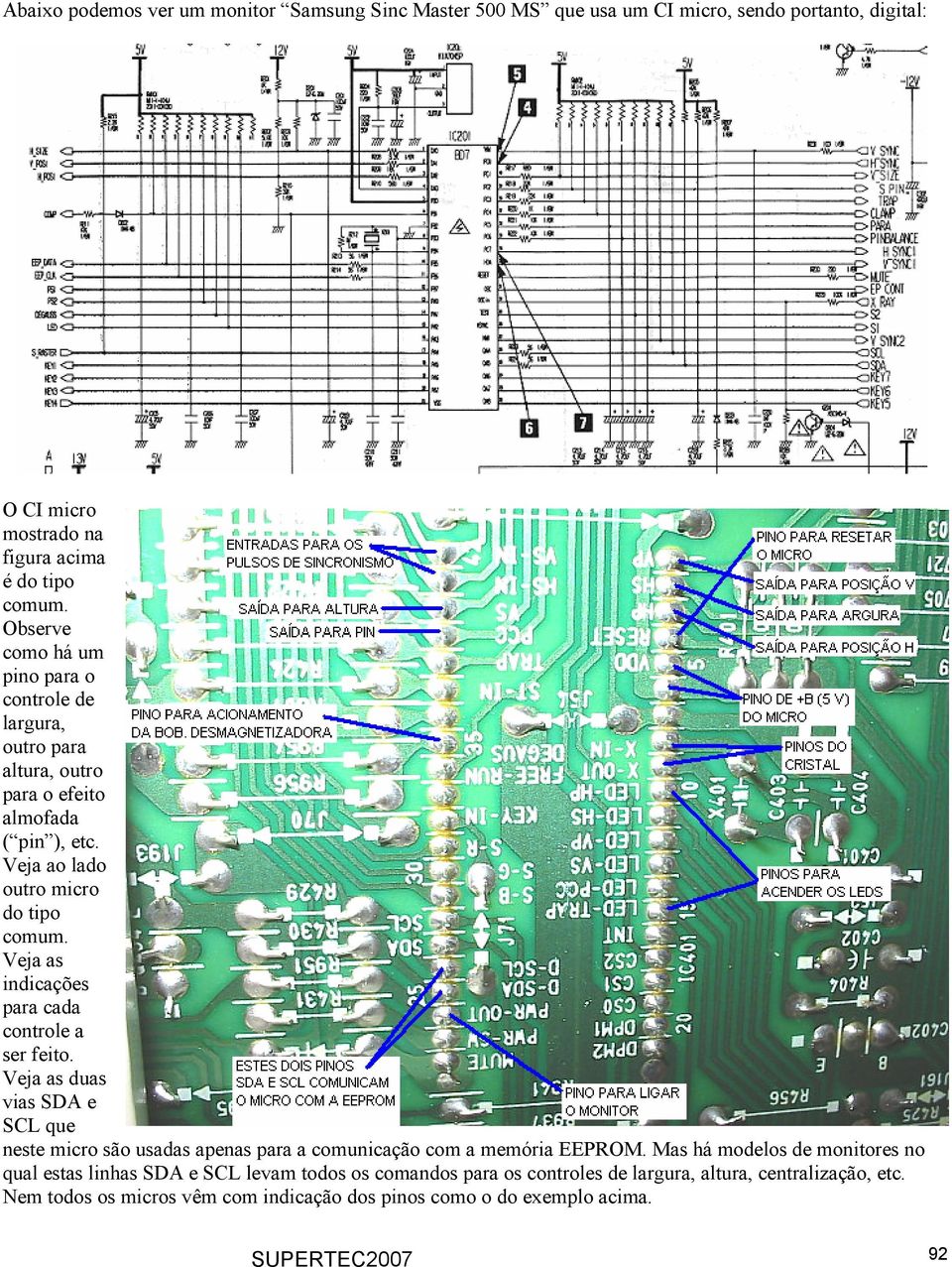 Veja as indicações para cada controle a ser feito. Veja as duas vias SDA e SCL que neste micro são usadas apenas para a comunicação com a memória EEPROM.