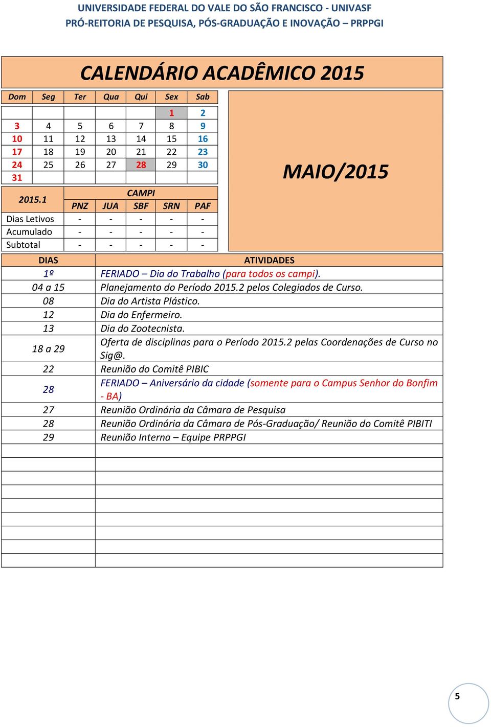 18 a 29 Oferta de disciplinas para o Período 2015.2 pelas Coordenações de Curso no Sig@.