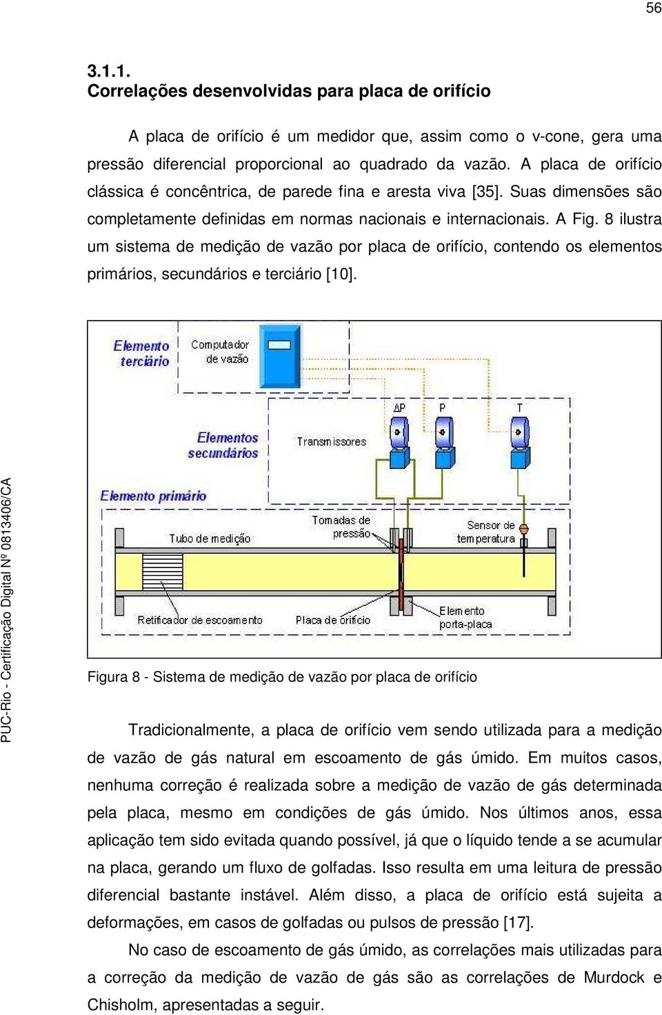 8 ilustra um sistema de medição de vazão por placa de orifício, contendo os elementos primários, secundários e terciário [10].