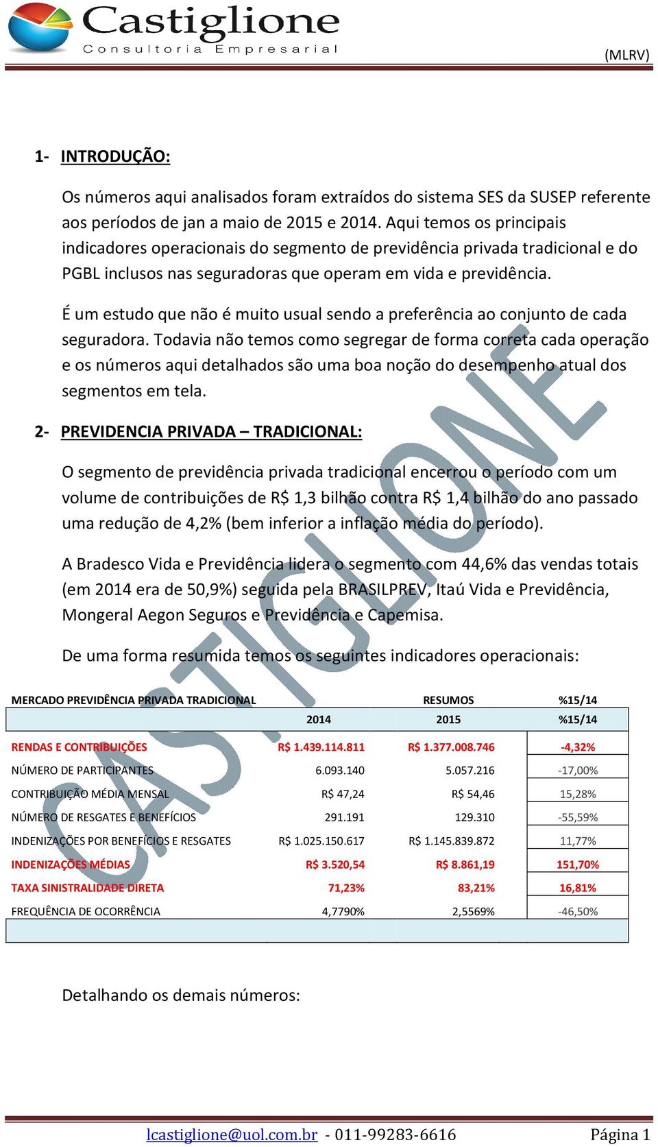 É um estudo que não é muito usual sendo a preferência ao conjunto de cada seguradora.