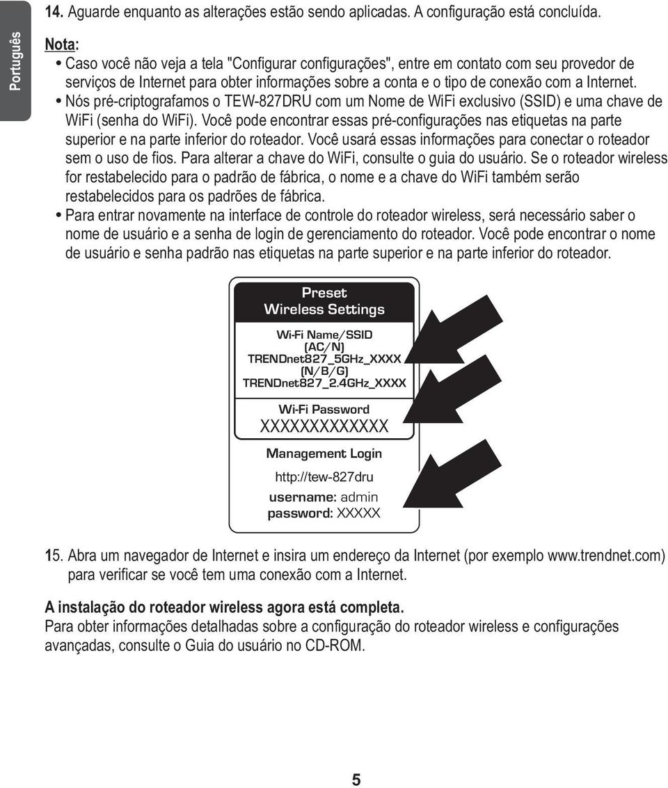 Ÿ Nós pré-criptografamos o TEW-827DRU com um Nome de WiFi exclusivo (SSID) e uma chave de WiFi (senha do WiFi).