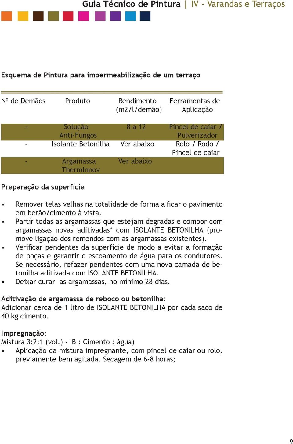 Partir todas as argamassas que estejam degradas e compor com argamassas novas aditivadas* com ISOLANTE BETONILHA (promove ligação dos remendos com as argamassas existentes).