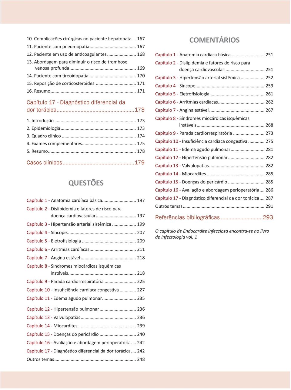 .. 171 Capítulo 17 - Diagnóstico diferencial da dor torácica...173 1. Introdução... 173 2. Epidemiologia... 173 3. Quadro clínico... 174 4. Exames complementares... 175 5. Resumo... 178 Casos clínicos.