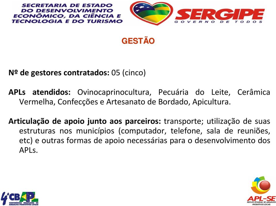 Articulação de apoio junto aos parceiros: transporte; utilização de suas estruturas nos