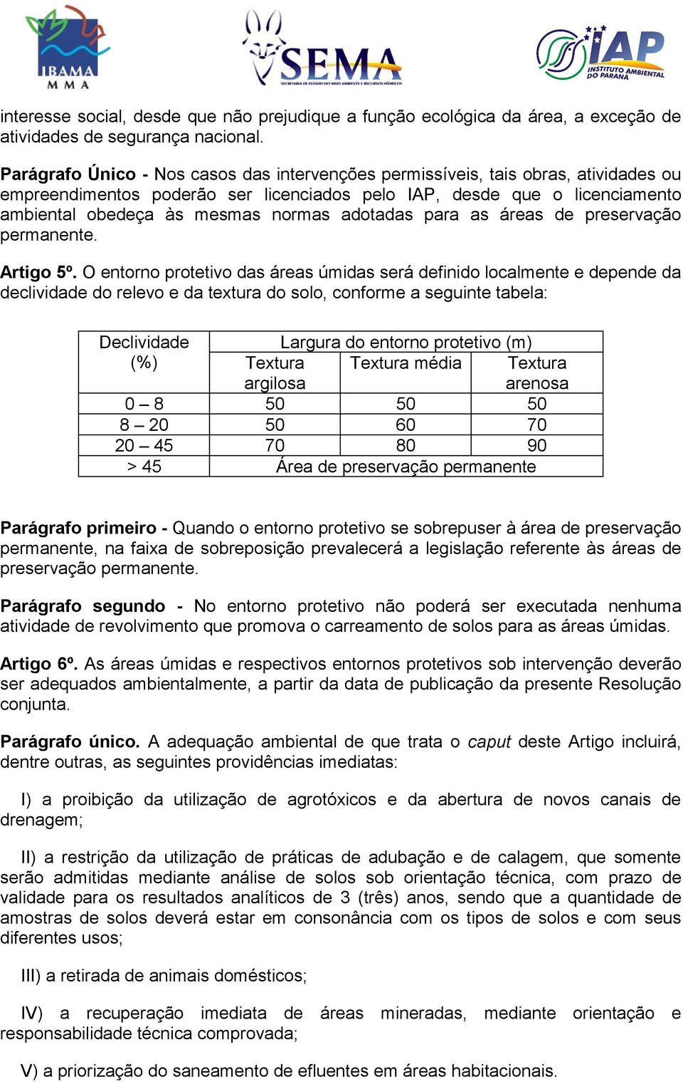 adotadas para as áreas de preservação permanente. Artigo 5º.