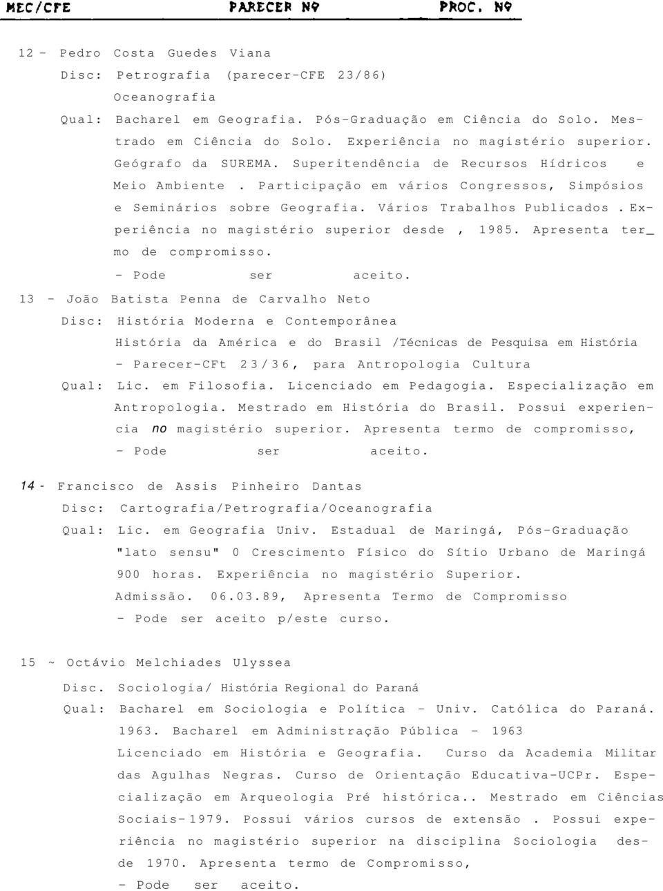 Vários Trabalhos Publicados. Experiência no magistério superior desde, 1985. Apresenta ter_ mo de compromisso. - Pode ser aceito.