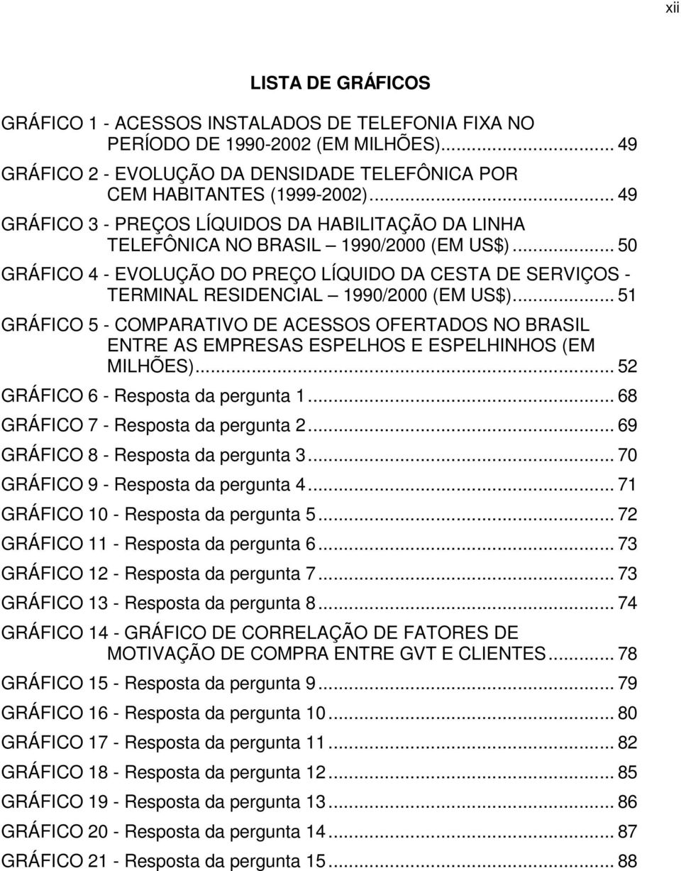 .. 50 GRÁFICO 4 - EVOLUÇÃO DO PREÇO LÍQUIDO DA CESTA DE SERVIÇOS - TERMINAL RESIDENCIAL 1990/2000 (EM US$).