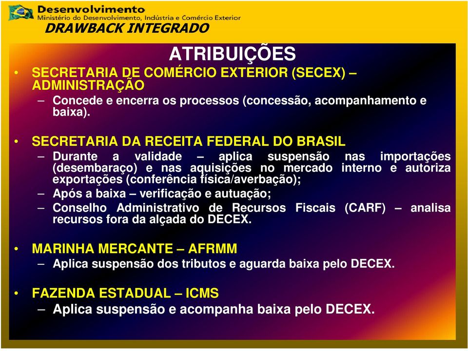 exportações (conferência física/averbação); Após a baixa verificação e autuação; Conselho Administrativo de Recursos Fiscais (CARF) analisa recursos