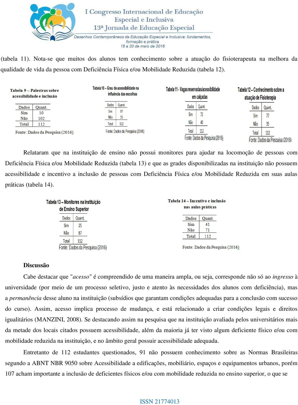 instituição não possuem acessibilidade e incentivo a inclusão de pessoas com Deficiência Física e/ou Mobilidade Reduzida em suas aulas práticas (tabela 14).