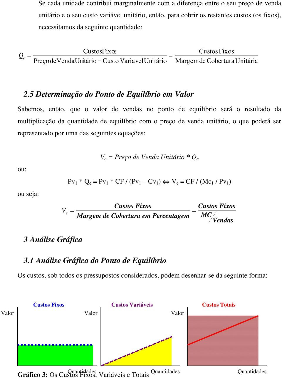 5 Dtrminação do Ponto d Equilíbrio m Valor Sabmos, ntão, qu o valor d vndas no ponto d quilíbrio srá o rsultado da multiplicação da quantidad d quilíbrio com o prço d vnda unitário, o qu podrá sr