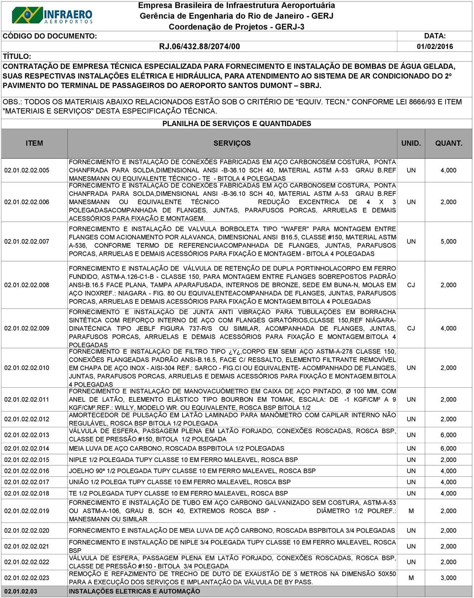 FORNECIMENTO E INSTALAÇÃO DE VALVULA BORBOLETA TIPO "WAFER" PARA MONTAGEM ENTRE FLANGES COM ACIONAMENTO POR ALAVANCA, DIMENSIONAL ANSI B16.