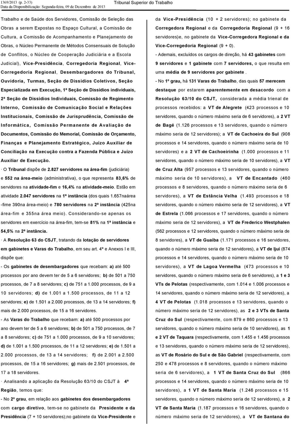 Tribunal, Ouvidoria, Turmas, Seção de Dissídios Coletivos, Seção Especializada em Execução, 1ª Seção de Dissídios individuais, 2ª Seção de Dissídios Individuais, Comissão de Regimento Interno,