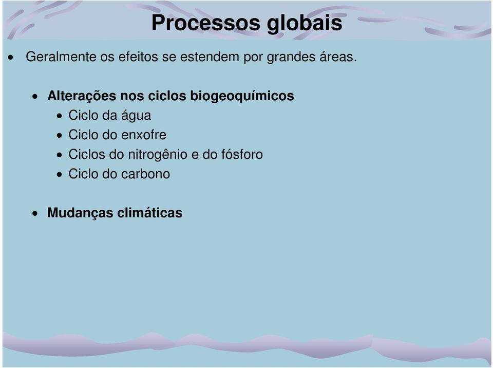 Alterações nos ciclos biogeoquímicos Ciclo da água