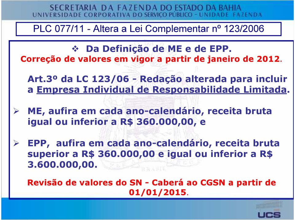 3º da LC 123/06 - Redação alterada para incluir a Empresa Individual de Responsabilidade Limitada.