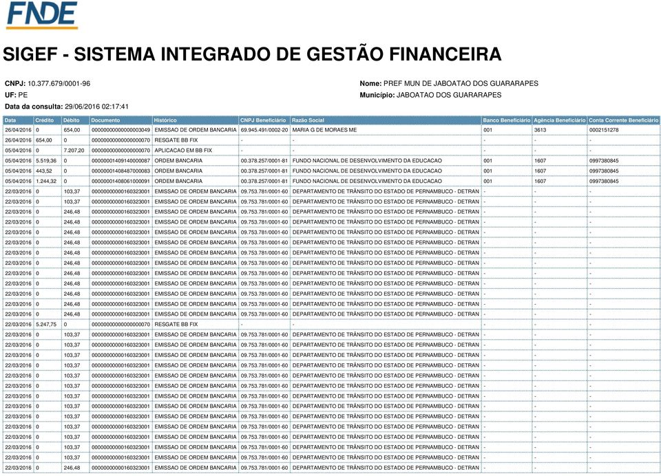 Social Banco Beneficiário Agência Beneficiário Conta Corrente Beneficiário 26/04/2016 0 654,00 00000000000000003049 EMISSAO DE ORDEM BANCARIA 69.945.