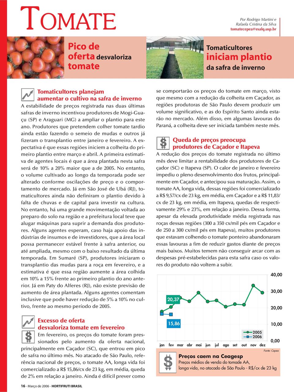 produtores de Mogi-Guaçu (SP) e Araguari (MG) a ampliar o plantio para este ano.