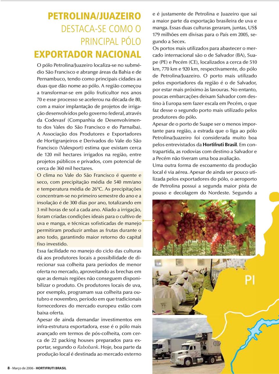 A região começou a transformar-se em pólo fruticultor nos anos 70 e esse processo se acelerou na década de 80, com a maior implantação de projetos de irrigação desenvolvidos pelo governo federal,