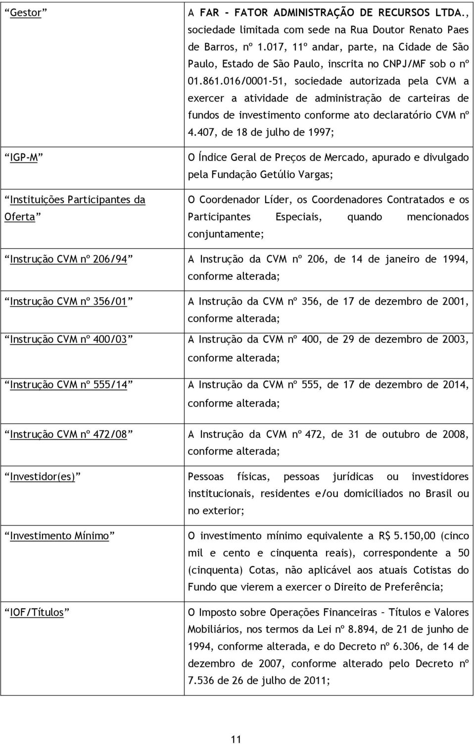 016/0001-51, sociedade autorizada pela CVM a exercer a atividade de administração de carteiras de fundos de investimento conforme ato declaratório CVM nº 4.